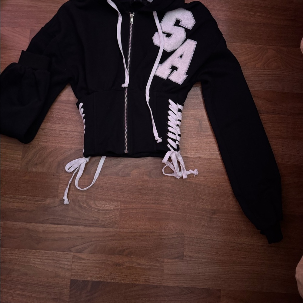 AKIRA Black Hoodie with White Accents